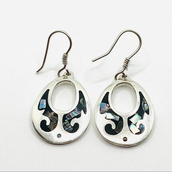 Taxco Earrings 925 TA -109 Mexico Vintage Abalone inlay 9.54g - Picture 1 of 9
